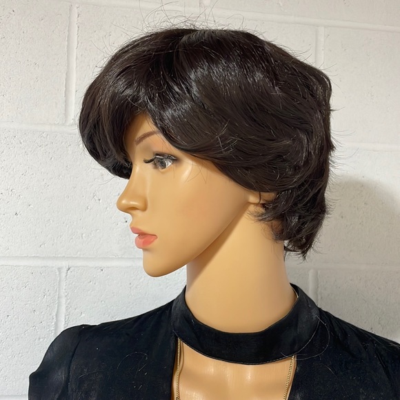 NWT 9” BROWNBLACK almost black darkest brown short side part natural unisex wig - Picture 13 of 16